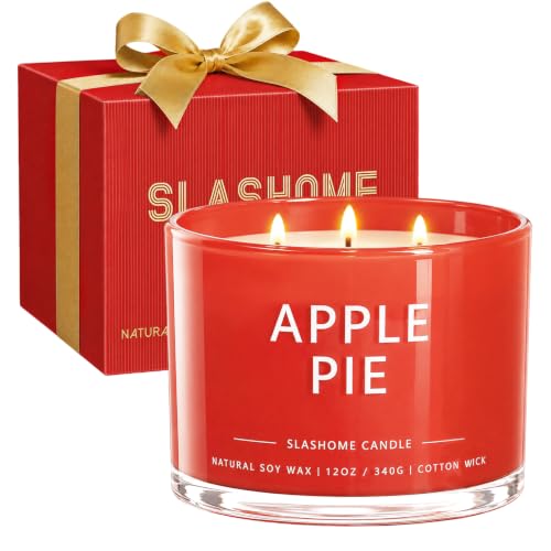 slashome Apple Pie Scented Candle, 12 Oz 3-Wick Soy Wax Fall Home Decor