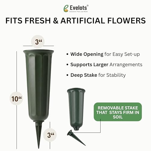 Evelots Cemetery Flower Vase with Sturdy Spikes/Stakes 2 Pack Outdoor Artificial or Fresh Flower Holder Grave Decoration