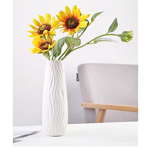 White Ceramic Vase, 8.4" H, Artistic Flower Vase Classic Style for Fireplace Bedroom Kitchen Living Room Centerpieces Office Desk, Fit for Holding Dried Flowers, Fresh Flowers, Artificial Flowers