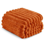 Exclusivo Mezcla Fleece Throw Blanket for Couch, Super Soft Striped Jacquard Bed Blanket, Lightweight Fuzzy Cozy for All Seasons, 50x60 Inches, Burnt Orange