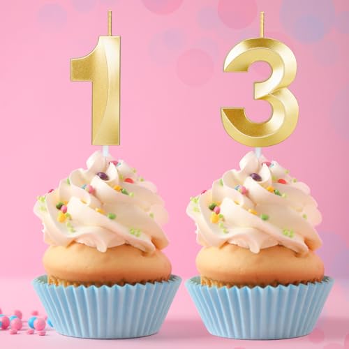 13 Birthday Candle,13th Birthday Decorations for Girls Boys,Gold Numbers Candles for Teen Girls,Thirteen Candles Cake Topper Party Favors