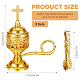 Zonon 2 Sets Incense Burner with Tong, Frankincense Charcoal Incense Stand Holder, Ideal for Yoga, Spa, Aromatherapy, Home and Christian Church Censer (Gold,Classic)