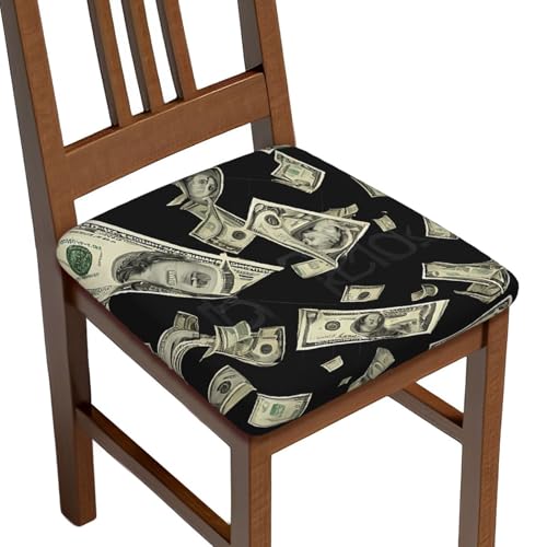 (Dollar Sign Money) Stretch Seat Covers Set of 4 for Dining Room Chairs Elastic Chair Cushion Slipcovers for Kitchen Office