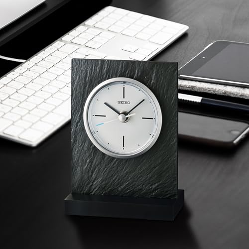 SEIKO QXG153NLH Faux Slate Non Ticking Desk Clock, Dark Gray, 6 x 4 Inches