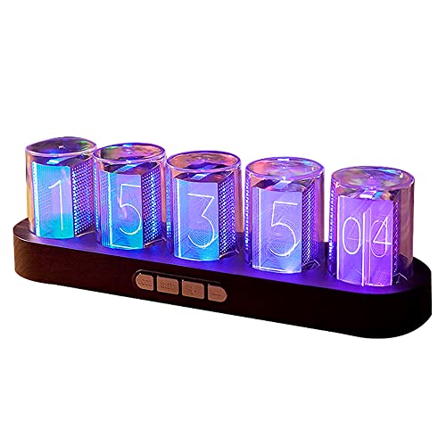 Imitation Nixie Tube Clock RGB Creative Clock with 16 Million Colors and Customizable Modes, 12/24H,Retro Gift, Office Decor, Cool Desktop Clocks