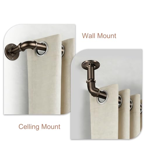 30-120 Inch Wrap Around Curtain Rod 1" Diameter for 30-114 Windows, Adjustable Curtains Rod, Bronze Industrial Curtain Rods for Windows Heavy Duty Window Treatment Rods for Blackout Curtains 1 Pack
