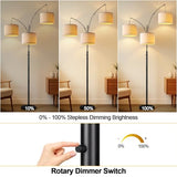 Dimmable 3 Lights Floor Lamp - 3000LM Super Bright Arc Floor Lamps for Living Room, Modern Tall Standing Lamp With Beige Shades, Mid Century Tree Floor Lamp for Bedroom Office, 3 LED Bulbs Included