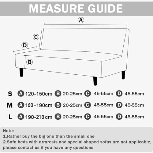Armless Sofa Bed Cover with Skirt,Armless Futon Slipcover Stretch Jacquard Armless Sofa Cover Futon Couch Bed Cover Washable Furniture Bed Protector with Elastic Bottom,1,L