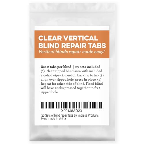 IMPRESA Clear Vertical Blind Repair Tabs - 25 Sets (50 Tabs), 2 Alcohol Wipes Strong Adhesive Peel Stick Bond - Universal Fit for Vertical Slats - Tool-Free Sliding Door Blind Fix