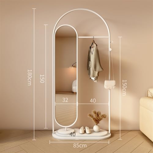 Full Body Mirror, Floor Standing Clothes Rack for Bedroom with Full Length Mirror, Integrated Door, Vertical Entrance Area, White Coat Stand, Bedroom Furniture (Colour: White)
