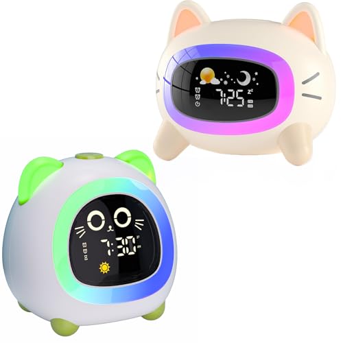 ANALOI OK to Wake Clock for Kids, Kids Alarm Clock with Sleep Training Night Light Dual Alarm Auto Off Timer Stay in Bed for Kids and Toddlers, Kids Clock with Cat Ear Light