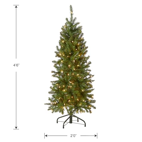 National Tree Company 4.5 ft Pre-Lit Kingswood Fir Slim Artificial Christmas Tree, 150 Clear Lights, 330 Tips, Includes Stand, Green