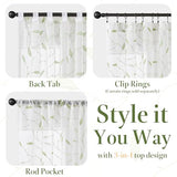 Lazzzy Sheer Curtains Embroidered Floral Leaf Voile Drapes for Bedroom Living Room Back Tabs Window Treatments 2 Panels 84 Inches Green on White
