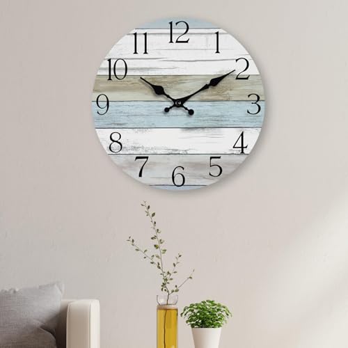 Wall Clock, Silent Non Ticking Wall Clocks Battery Operated, Rustic Wooden Clocks Decorative for Kitchen, Bathroom, Bedroom, Living Room, (8 Inch)