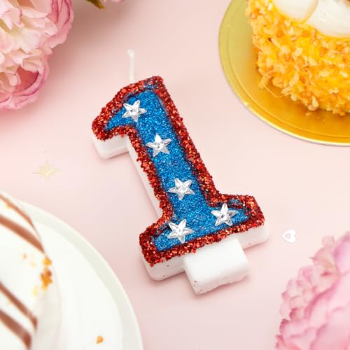 American Flag Birthday Candle Red Blue Sequin Number 1 Candle Perfect for Independence Day and Captain America Birthday Party Decorations Favors
