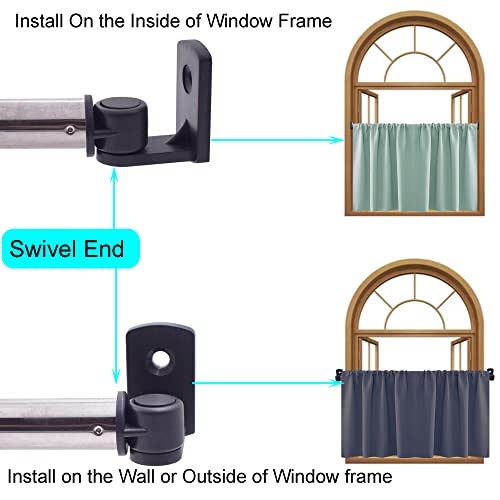 YYST Type A 16" to 39.5" Swivel End Window Curtain Sash Rod for Top & Bottom Doors & Sidelights Petite Café Sidelight Rods W Screws (Black-2)
