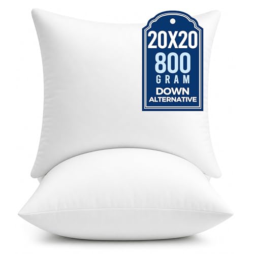 puredown® 20x20 Pillow Inserts, Fluffy Plush Square Form Sham Stuffer Set of 2, Decorative Down Alternative Pillows for Couch, Sofa, Bed and Home Decor