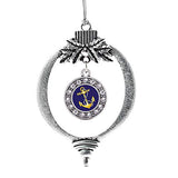 Inspired Silver - Navy Anchor - Silver Christmas Ornament - Circle Charm Christmas Tree Ornament with Cubic Zirconia - Holiday Hanging Decoration