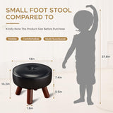 13in Small Round Foot Stool, Faux Leather Footrest, Black Footstool Ottoman