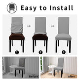 Easy-Going 100% Waterproof Dining Room Chair Cover Set of 6, Stretch Jacquard Parson Chair Slipcover Removable Washable Chair Protector for Home, Restaurant, Banquet (Large, Light Gray)