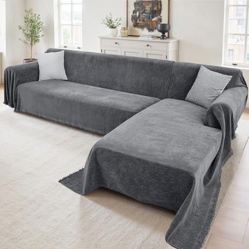 Sectional Couch Covers, 2 Pieces Washable L Shaped Couch Covers Sofa Blanket for Dogs Pet Friendly Sectional Sofa Slipcovers Furniture Covers,71"x 110"+ 71"x 118",(X-Large,Dark Gray)