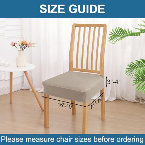 Smiry Waterproof Seat Covers for Dining Room Chairs Set of 6, Stretch Jacquard Removable Washable Chair Seat Slipcovers Protector, No Rear Covers, Taupe