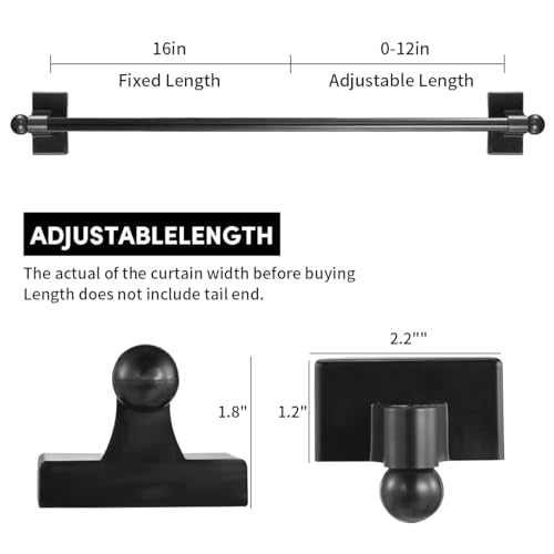 2 Pcs Magnetic Curtain Rods for Metal Door 16 to 28 Inch, 1/2" Multi-use Adjustable Appliance Magnetic Rod for Window Frames, Cabinets, Refrigerators, Dishwashers(Black)
