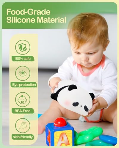 Cute Panda Night Light, LED Squishy Novelty Animal Night Lamp, Food Grade Silicone 3 Level Dimmable Nursery Nightlight for Desk Decor, Funny Gifts Stuff for Boys Girls Baby, White Elephant Gifts