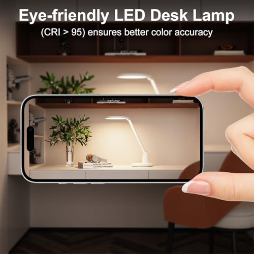 Desk Lamps for Home Office with Stable Base, 1000LM Ultra Bright Eye-Caring Desk Light, 3000K-6000K Dimmable Table Lamp with Stepless Dimming & Timing Function for Work, Reading, Bedroom