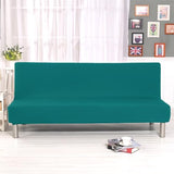 Stretch Futon Cover Armless Sofa Slipcover Foldable Sofa Bed Covers with Elastic Band, Machine Washable (Peacock Blue)