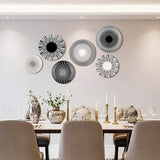 Hicarer Set of 6 Black and White Plate Wall Decor Minimalist Ceramic Plate Wall Art with W-shaped Invisible Hooks & Silver Nails, Multi-use Dinner Plates for Home Office Art & Dining