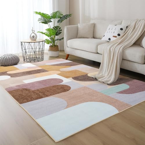 Living Room Rug 5x8 Brown Area Rug Machine Washable Rug Non Slip Indoor Large Rugs for Bedroom, Classroom, College Dorm, Farmhouse, Dining Room, Kids Playroom