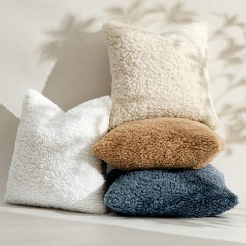 MIULEE Decorative Faux Fur Pillow Covers Sherpa 20x20 Cream White