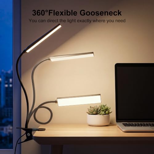 Vansuny Clip on Light LED Desk Lamp with Eye-Caring LED Light and Metal Clip, 6 Level Brightness 3 Color Modes, Power by USB Port 5W Adjustable Neck Reading Lamp for Home and Office (5W, Black)