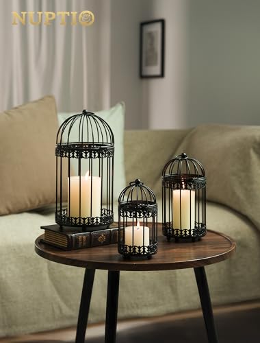 NUPTIO Black Decorative Bird Cage, Birdcage Lantern for Pillar Candles