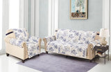 Brilliant Sunshine Blue Toile Couch Loveseat Cover, Quilted Sofa Cover for Dogs, Slip Resistant Furniture Protector with Strap, Washable Slipcover for Kids and Pets, Blue Beige (54" seat)