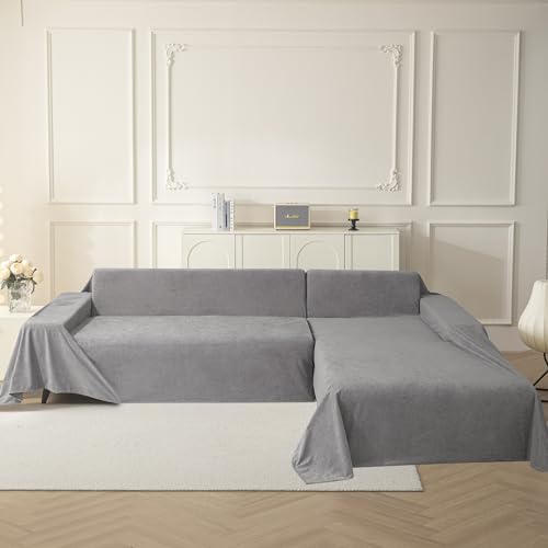MYSKY HOME Couch Cover Sofa Cover for 2 Cushion Couch, Couch Covers for Dogs, Non-Slip Sofa Slipcover, Sofa Covers Washable, Couch Covers for Pets, Cat Scratch Furniture Protector, 71" x 118", Grey