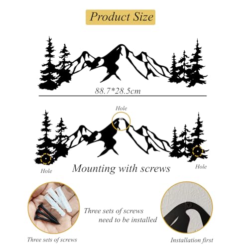 Yuzhuo Metal Mountain Wall Art Decor, Mountain Forest Silhouette Art Suitable for Living Room Bedroom Indoor Outdoor Garden Home Decoration