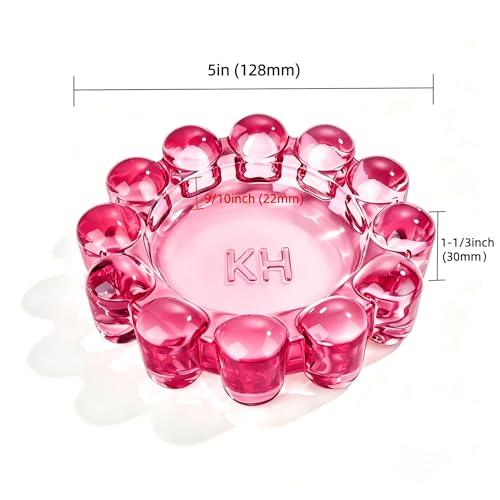 Chic Red Bubble Glass Candle Dish – Modern Clear Glass Candle Holder for Tealights & Diffusers, Decorative Tray for Home & Tabletop Decor（1 Pack）