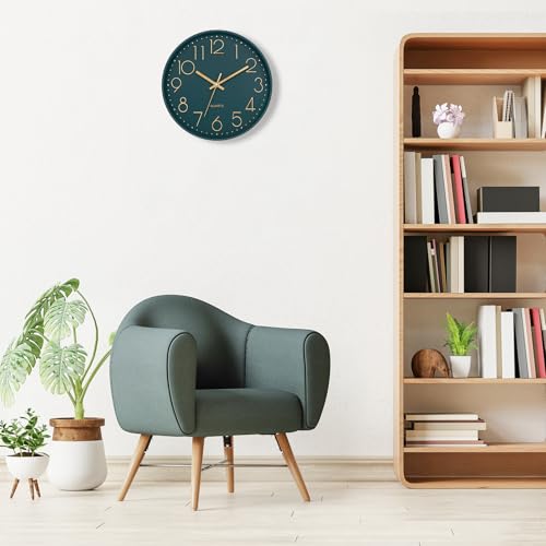 Lumuasky Wall Clock,Battery Operated Modern Analog Silent Non-Ticking Decorative Emerald Clock for School Office Classroom Bedroom Kitchen Living Room Nursery Decor (12 inch)