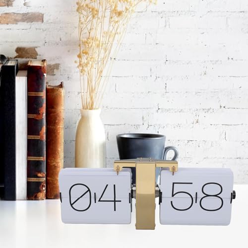 Zunate Retro Flip Desk Shelf Clock, Flipping Out Wall and Tabletop Flip Clock, 24Hour Modern Retro Flip Down, Classic Mechanical Digital Display Battery Powered for (Gold Frame