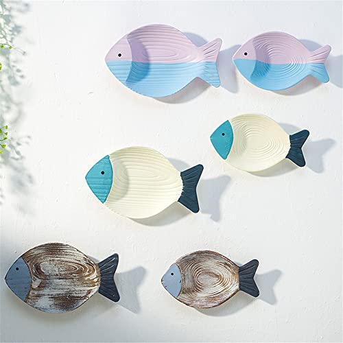 OECECR 2Pcs Wood Fish Nautical Beach Wall Decor, Wooden Hanging Coastal Wall Art Decor for Home, Lake House, Ocean Bathroom Decor - Blue
