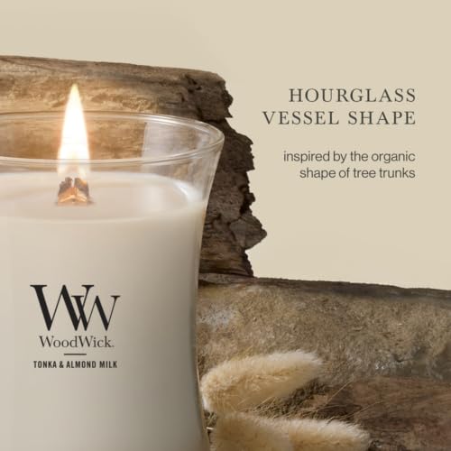 WoodWick Tonka & Almond Milk Scented Candle, Crackling Wick, 9.7oz