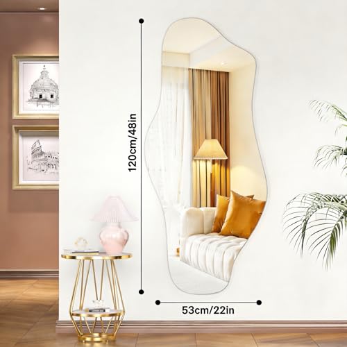 Hasipu Irregular Wall Mirror, 48"x22" Asymmetrical Frameless Mirror, Modern Decorative Mirrors for Living Room, Entryway, Hallway, Bathroom, Bedroom,Wall Mounted Home Decor