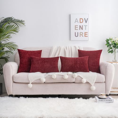 HWY 50 Throw Pillow Covers 18x18 Inch Soft Chenille Burgundy Red Pack of 2