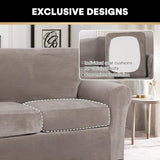 PrinceDeco Velvet Couch Cover Loveseat Covers for 2 Cushion Couch 3 Piece Sofa Covers for Dogs Washable Loveseat Covers Width Up to 72 Inch No Slip Stretch Sofa Slipcover(Medium, Taupe)