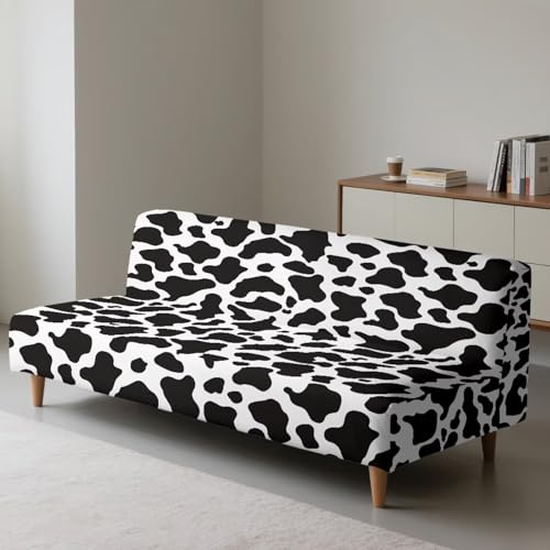 Classic Cow Print Stretchy Sofa Couch Slipcover with Elastic Bands Non Slip & Dustproof Protector Futon Covers Armless Sofa Couch Slipcover
