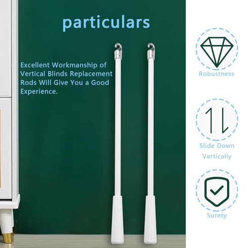 2 PCS 24 Inch Blind Wand, Blind Wand Replacement with Hook, Vertical Blinds Replacement Parts Blinds Stick with Hook for Window