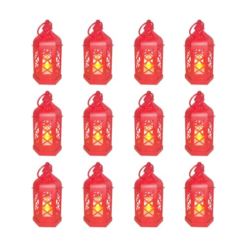 12Pcs Red Mini Lantern with Flickering LED Candle