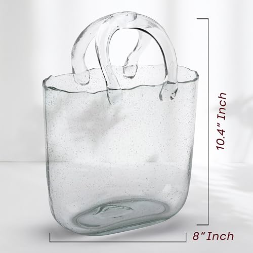 OLEEK Purse vases for Flowers (Handmade) Glass Bag vase -10 Inches- Blue for centerpieces & Fish Bowl - Handbag Unique Flower vase Decorative - Glass Handbag vases for Cute Room Decor
